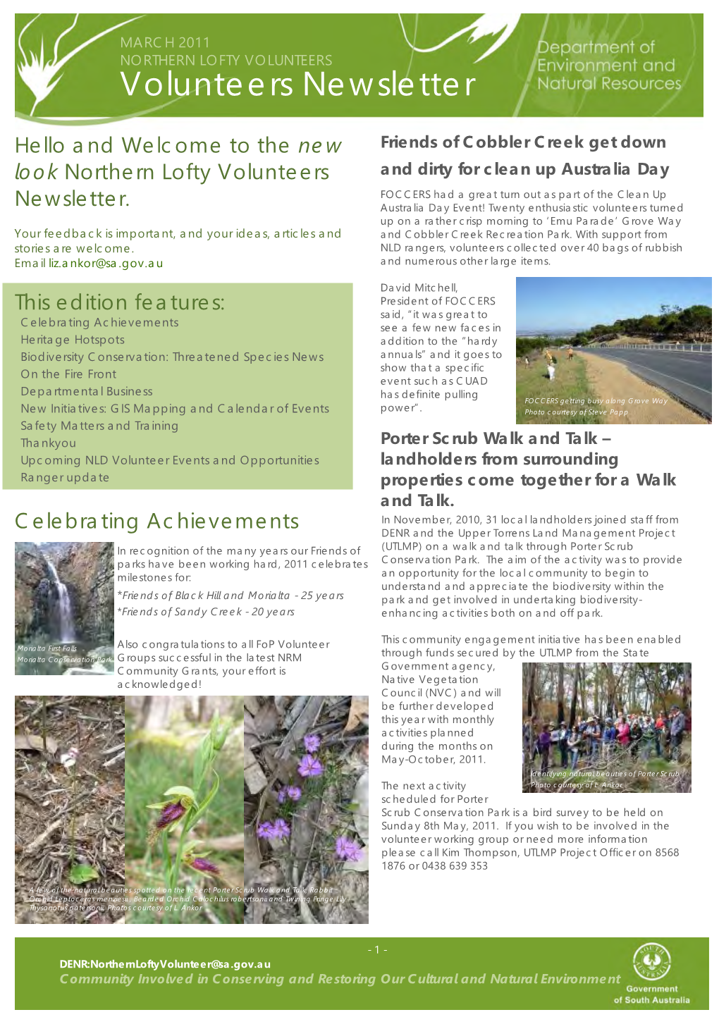 Hello and Welcome to the New Look Northern Lofty Volunteers Newsletter