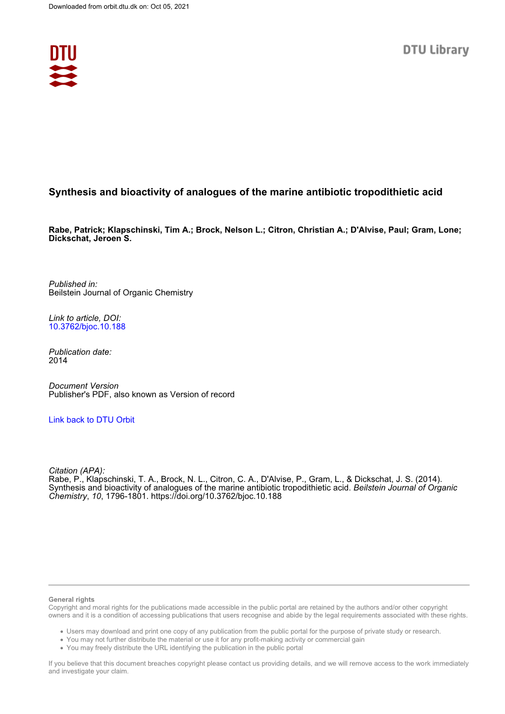 Synthesis and Bioactivity of Analogues of the Marine Antibiotic Tropodithietic Acid