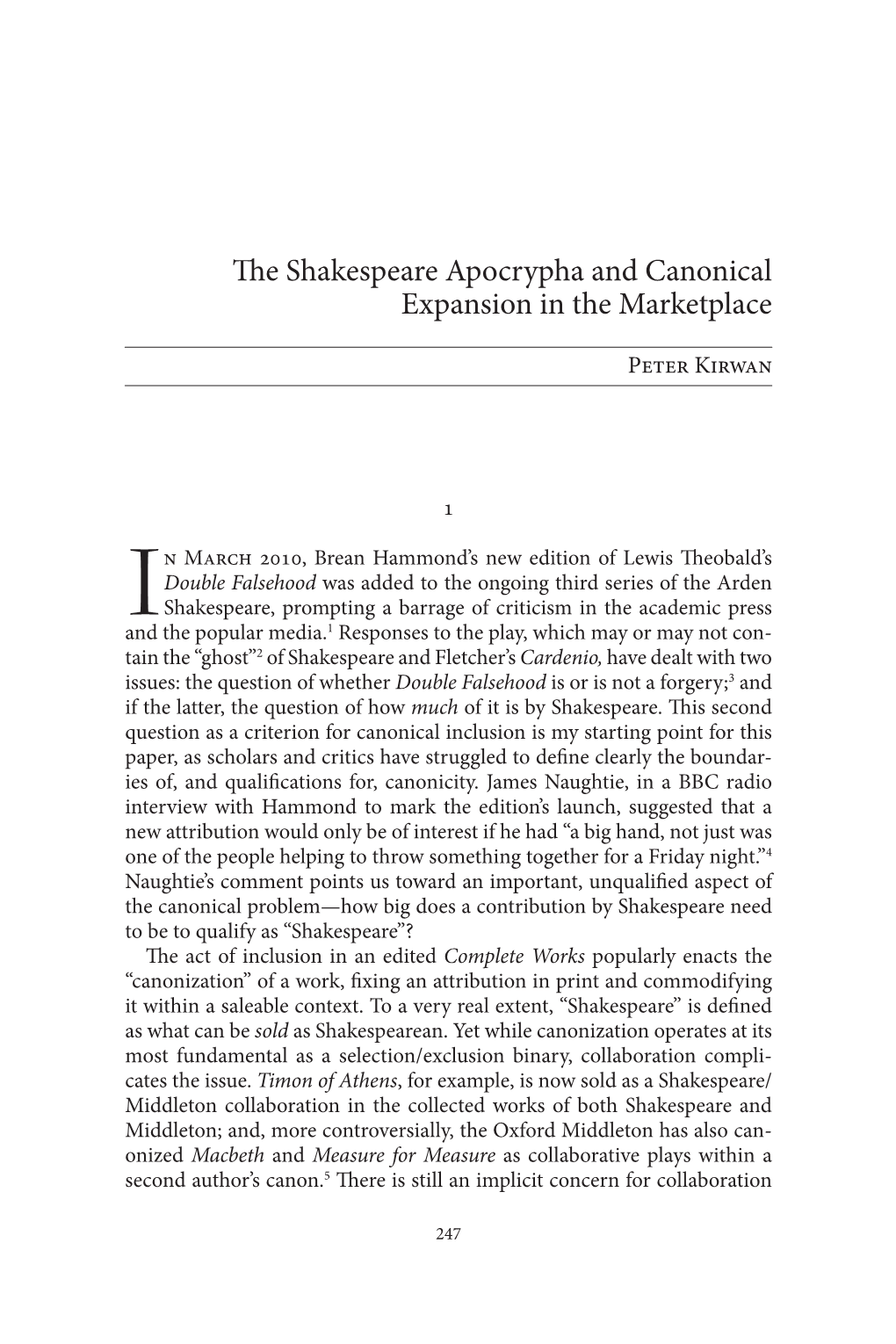 The Shakespeare Apocrypha and Canonical Expansion in the Marketplace