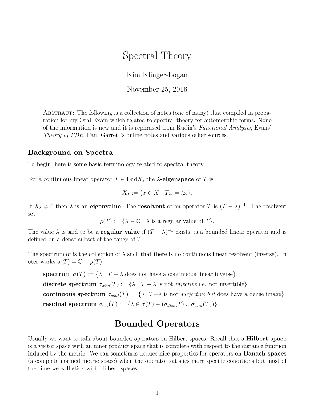 Spectral Theory