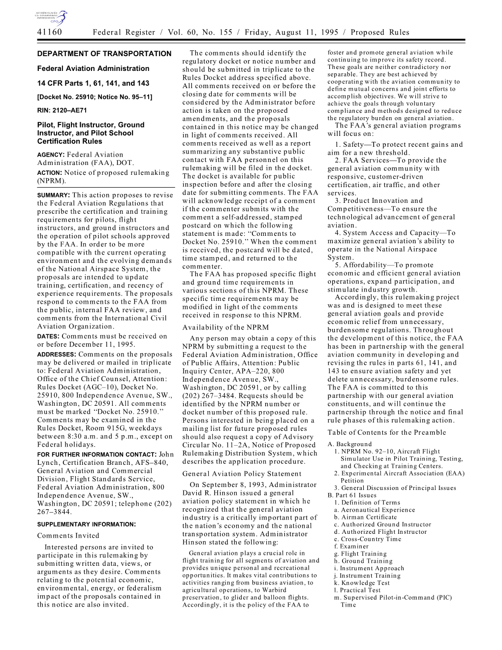 Federal Register / Vol. 60, No. 155 / Friday, August 11, 1995 / Proposed Rules