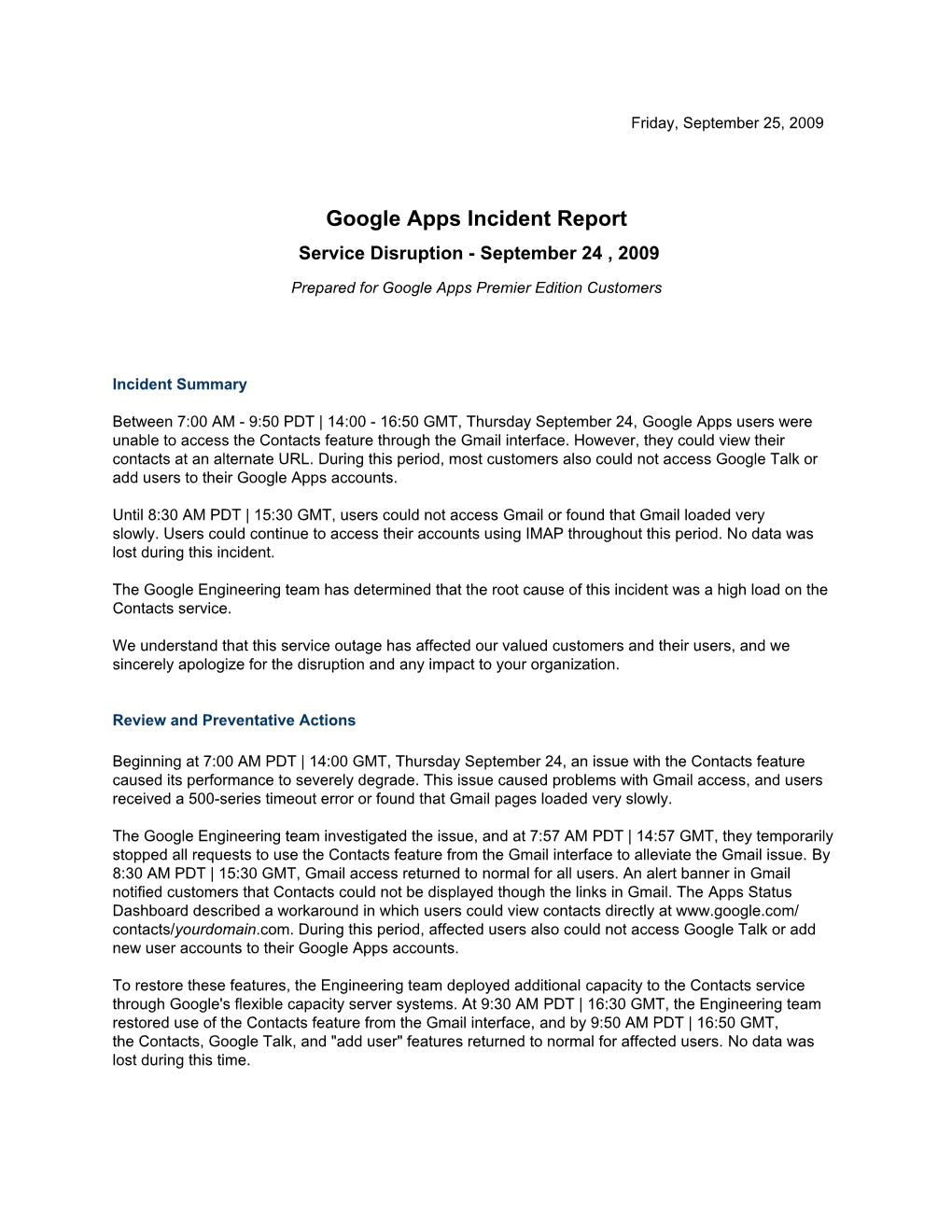 Google Apps Incident Report 1