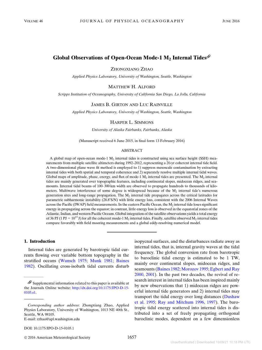 Global Observations of Open-Ocean Mode-1 M2 Internal Tides