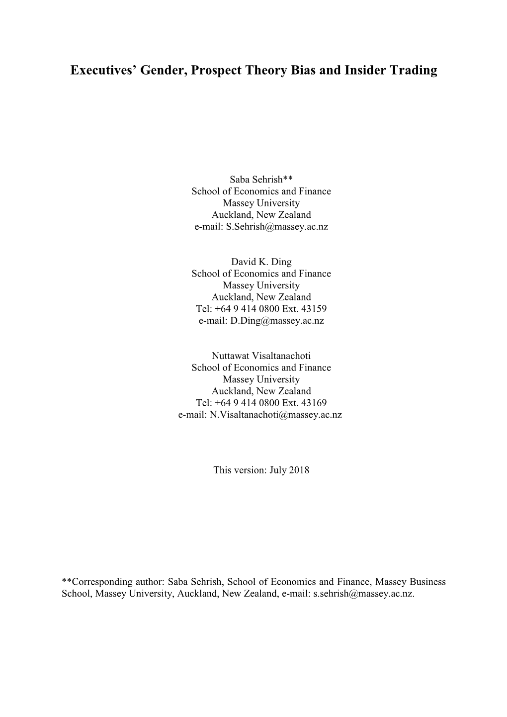 Executives' Gender, Prospect Theory Bias and Insider Trading