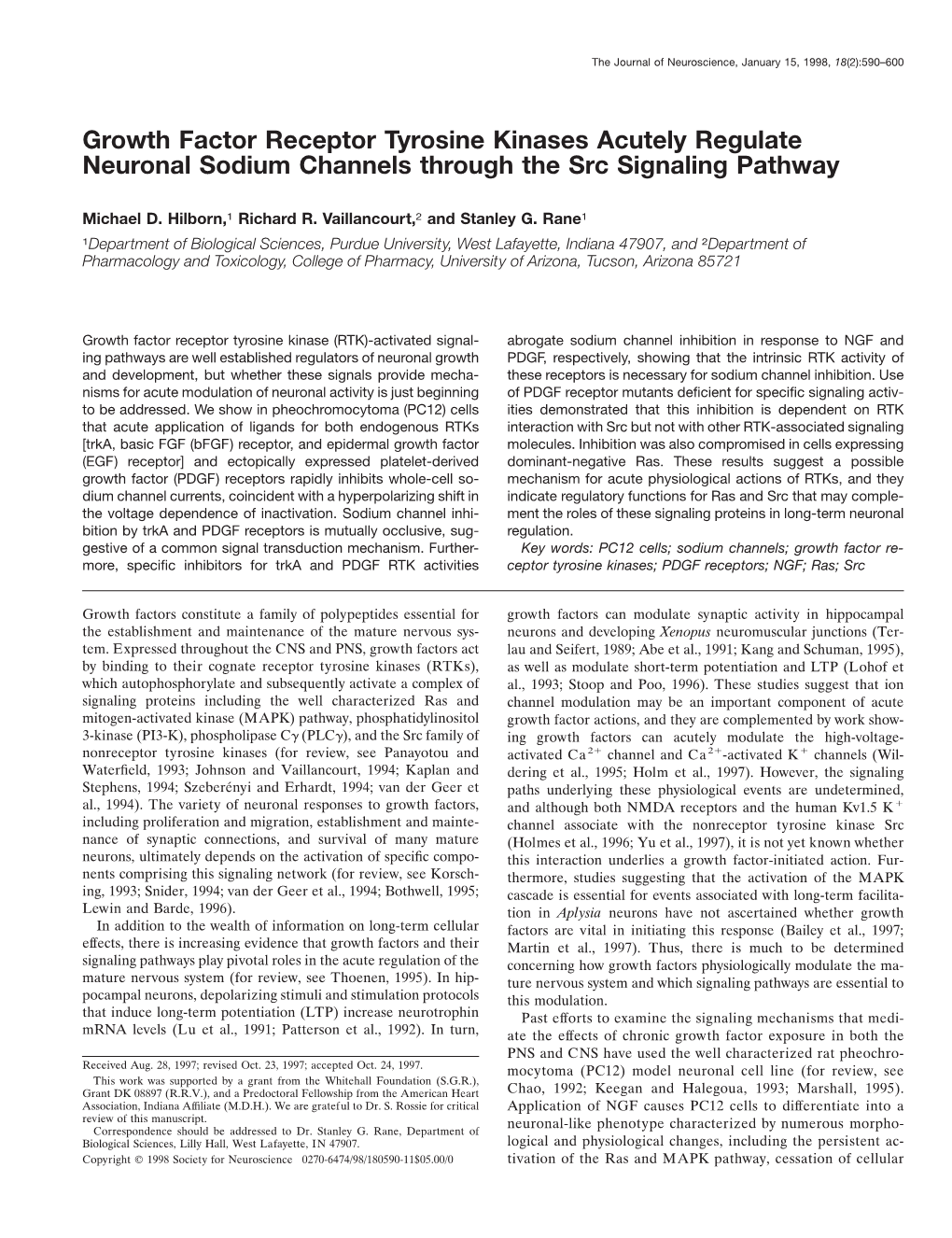 Growth Factor Receptor Tyrosine Kinases Acutely Regulate Neuronal Sodium Channels Through the Src Signaling Pathway