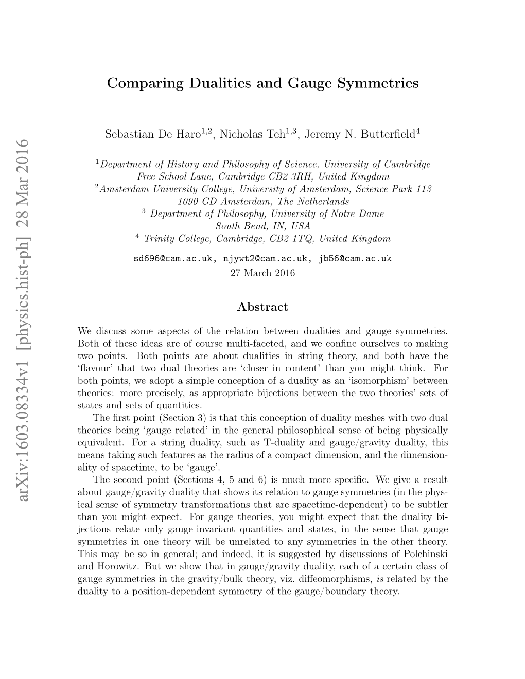 Comparing Dualities and Gauge Symmetries