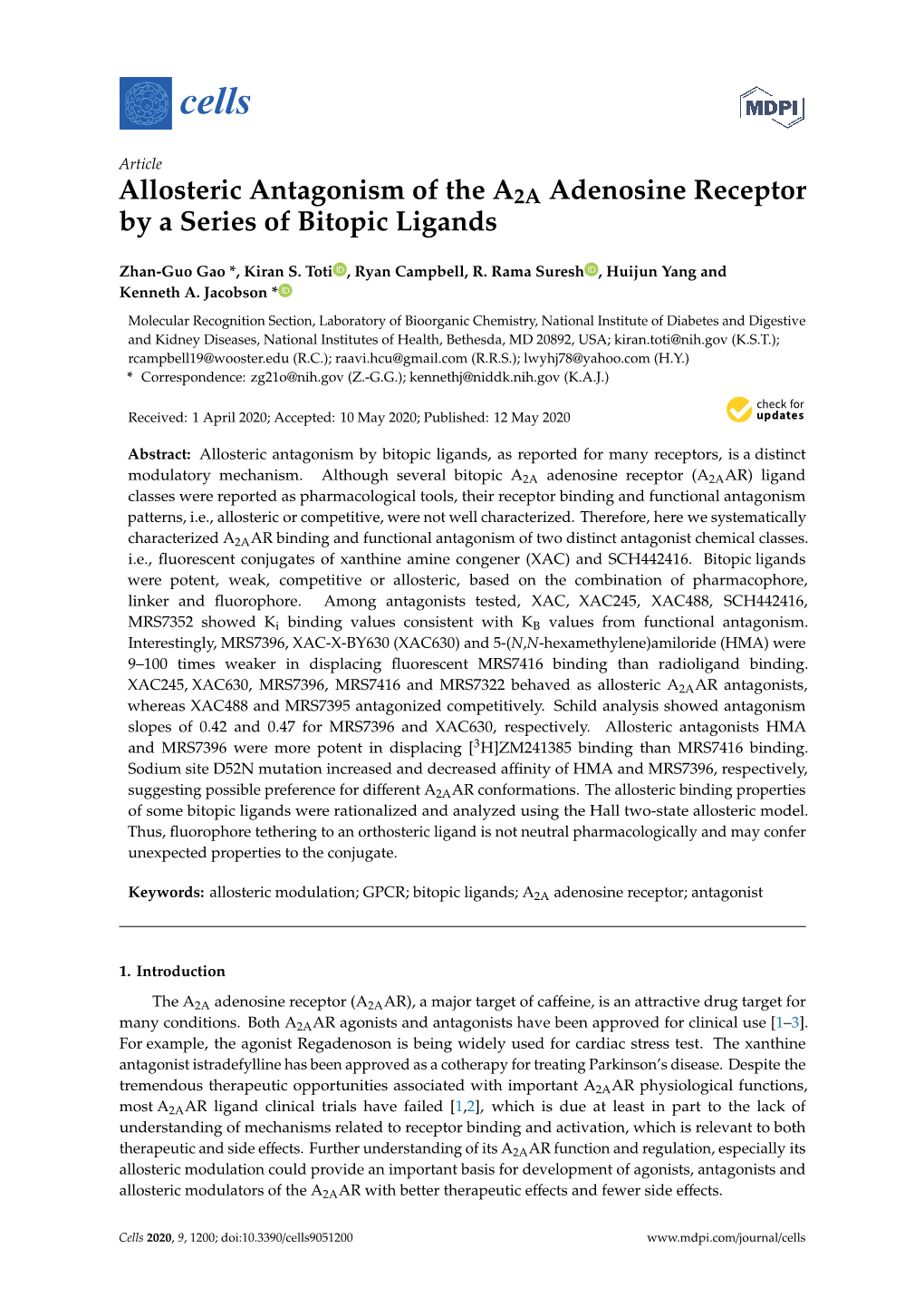 Allosteric Antagonism of the A2A Adenosine Receptor by a Series of Bitopic Ligands