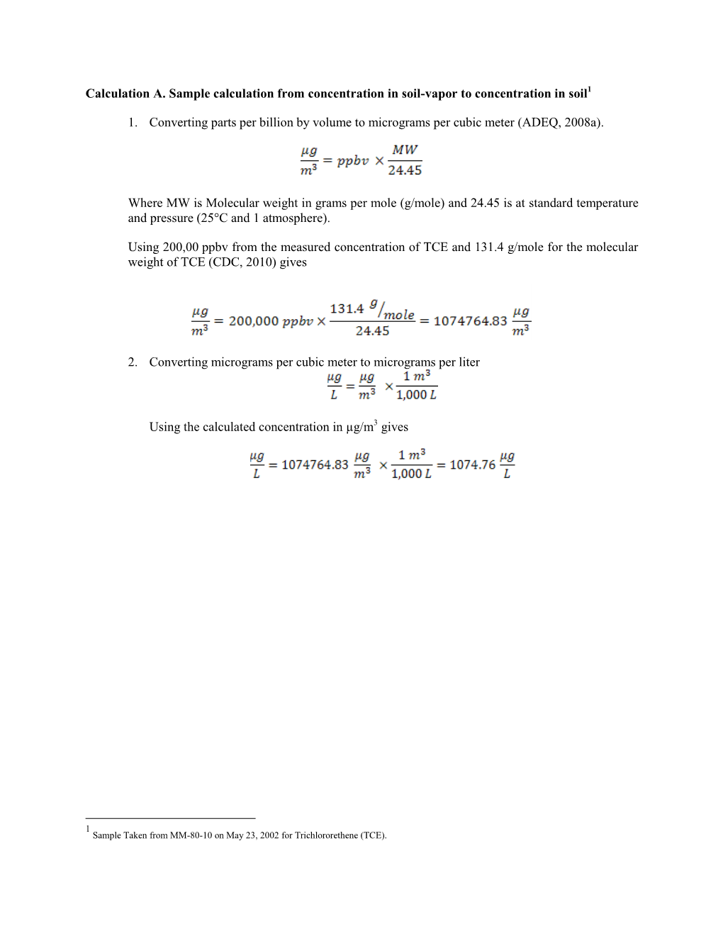 1. Converting Parts Per Billion by Volume to Micrograms Per Cubic Meter (ADEQ, 2008A)