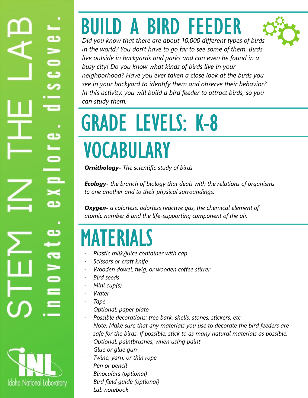 Build a Bird Feeder Grade Levels: K-8 Vocabulary