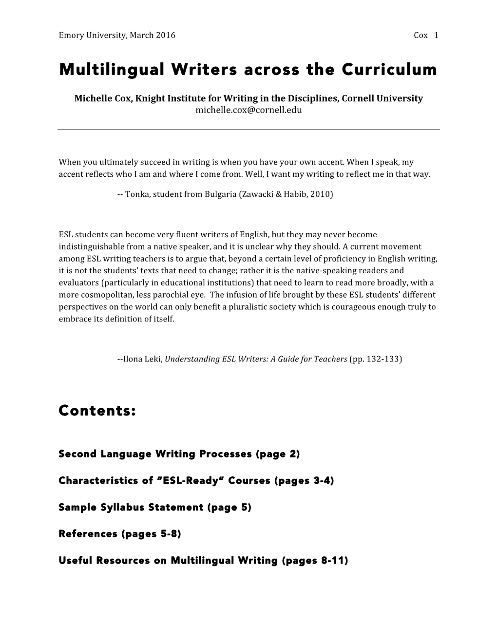 Multilingual Writers Across the Curriculum