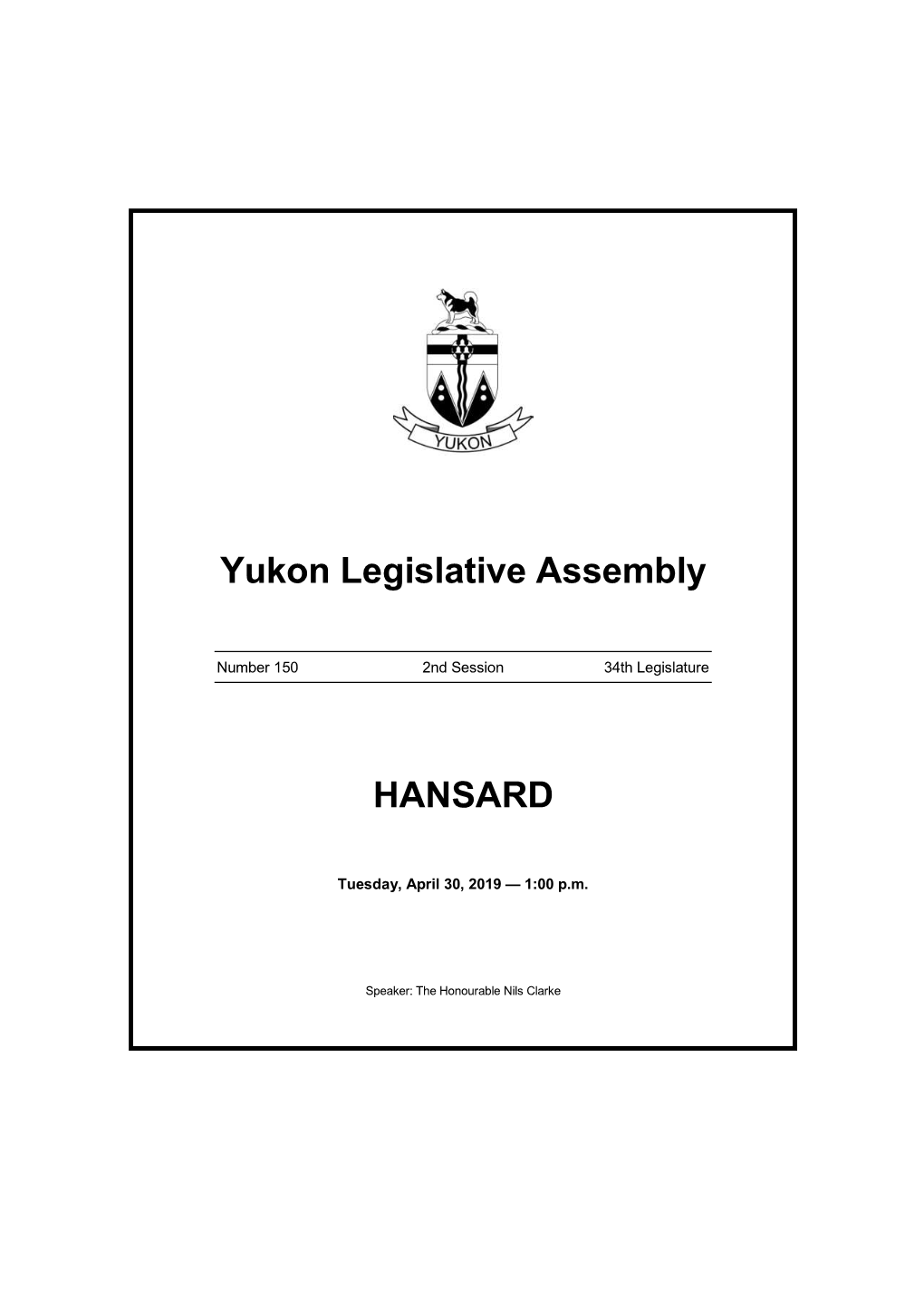 Yukon Legislative Assembly HANSARD