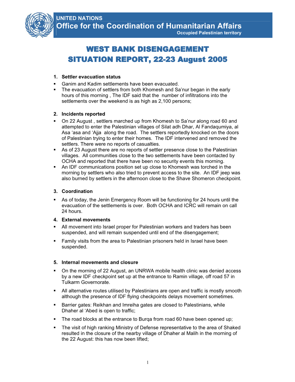 Office for the Coordination of Humanitarian Affairs Occupied Palestinian Territory