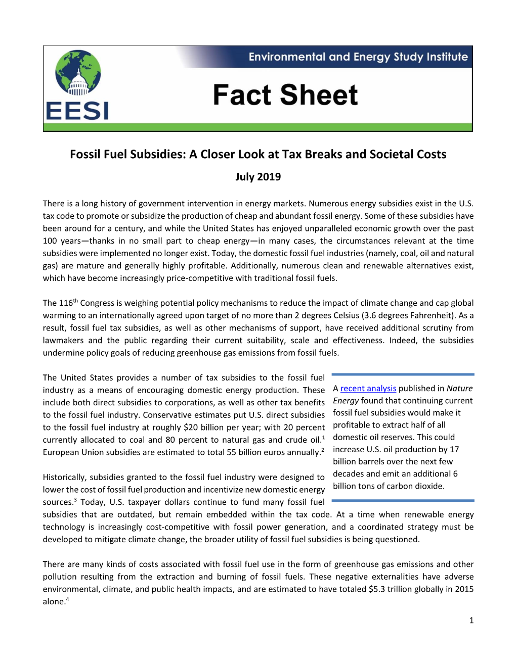 Fossil Fuel Subsidies: a Closer Look at Tax Breaks and Societal Costs