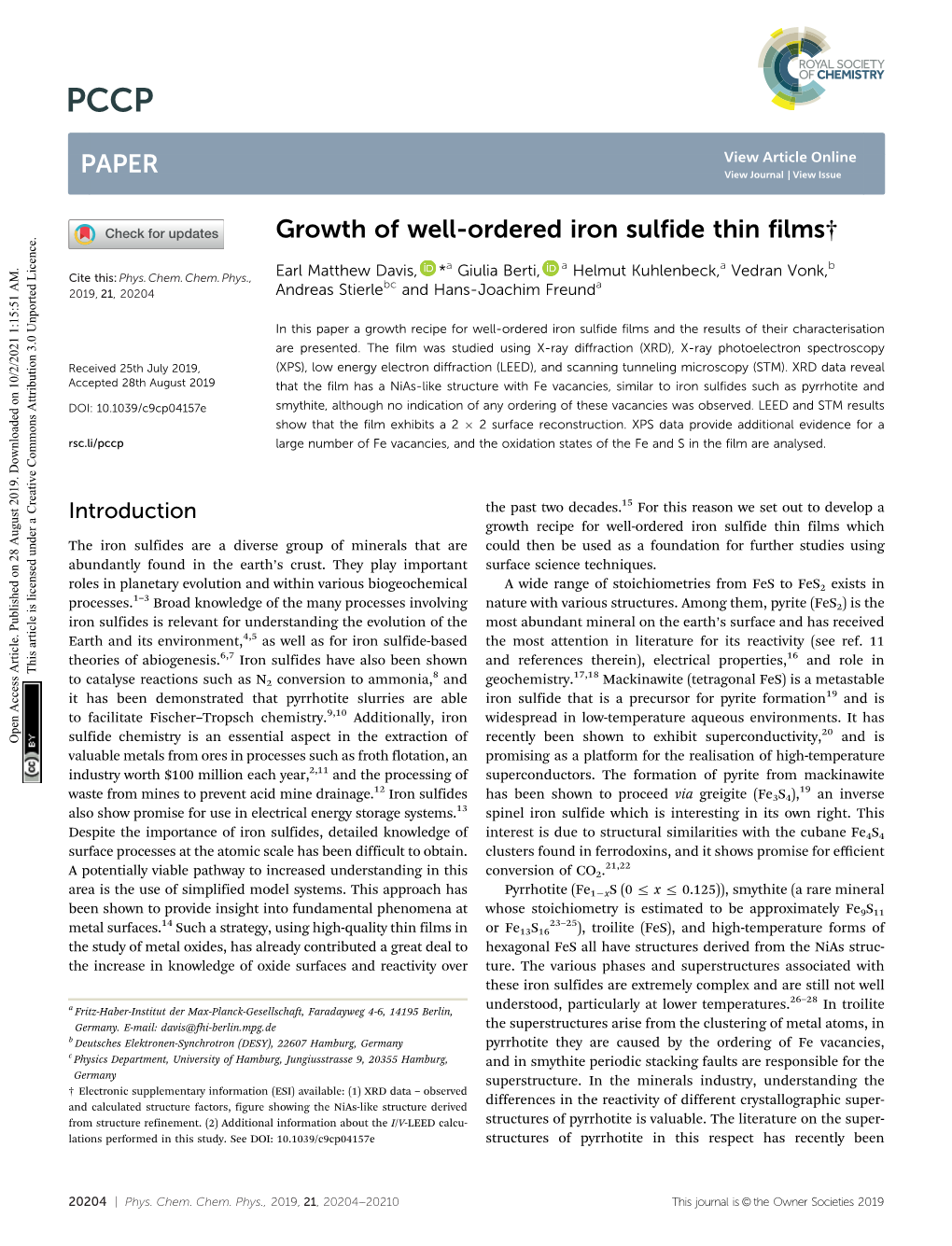 Growth of Well-Ordered Iron Sulfide Thin Films†