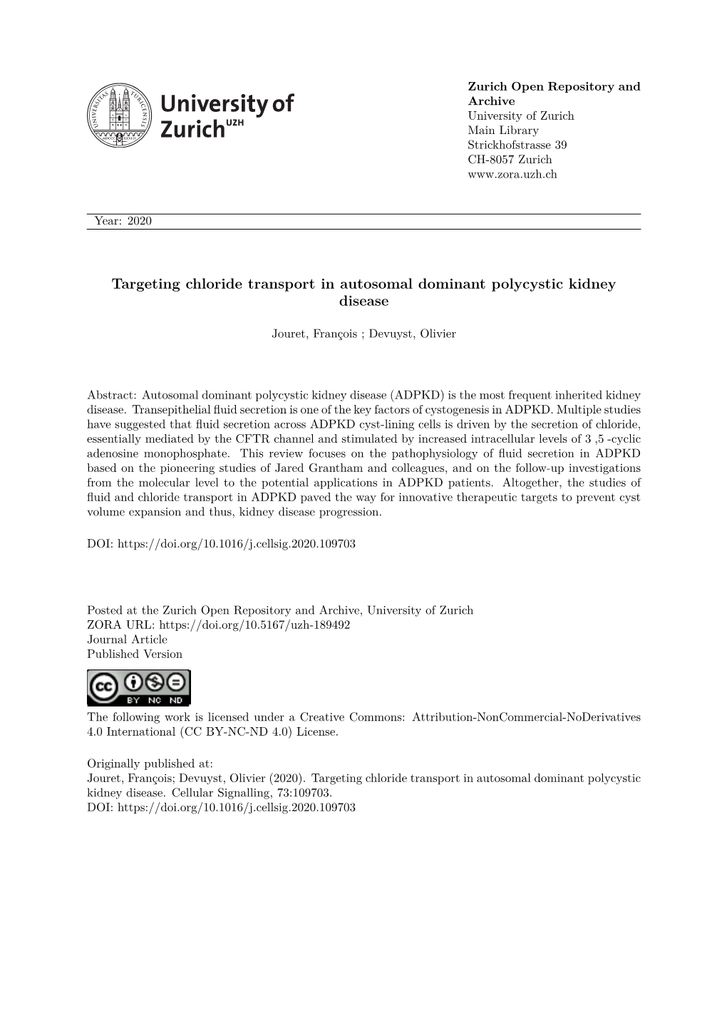 'Targeting Chloride Transport in Autosomal Dominant