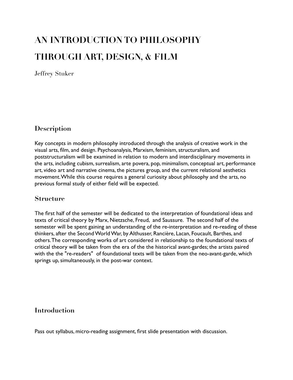 Introduction to Philosophy Through Art, Design, and Film