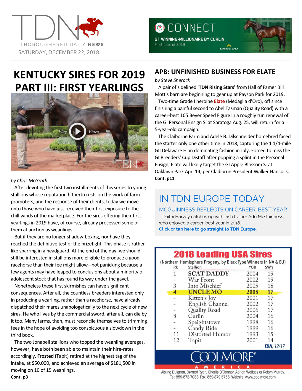 Kentucky Sires for 2019 Part Iii: First Yearlings