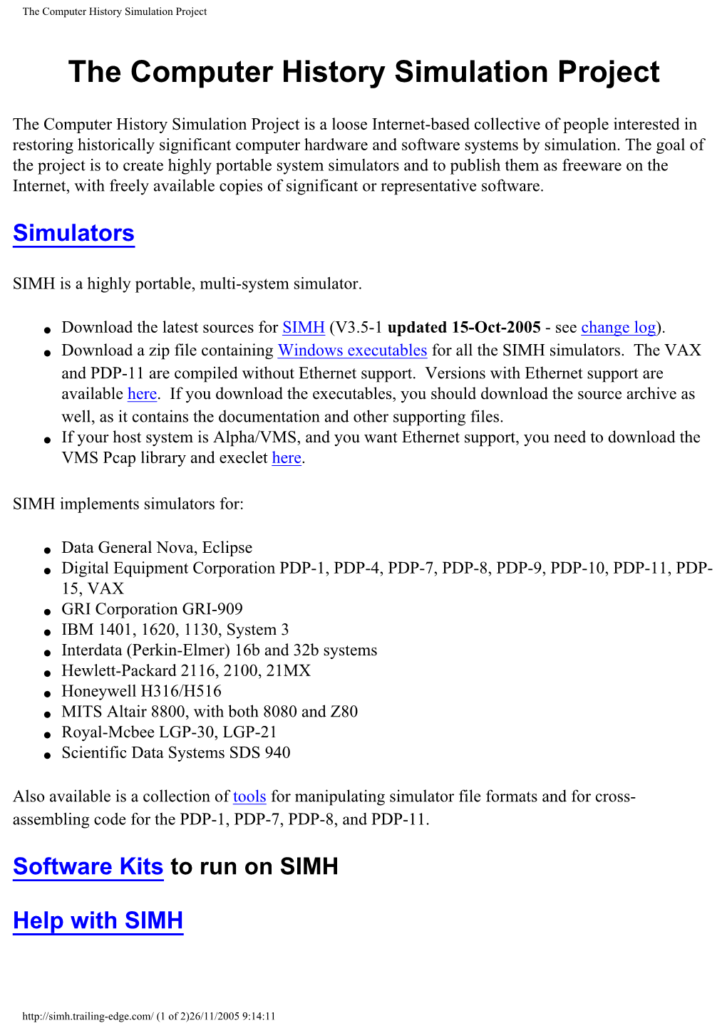 The Computer History Simulation Project