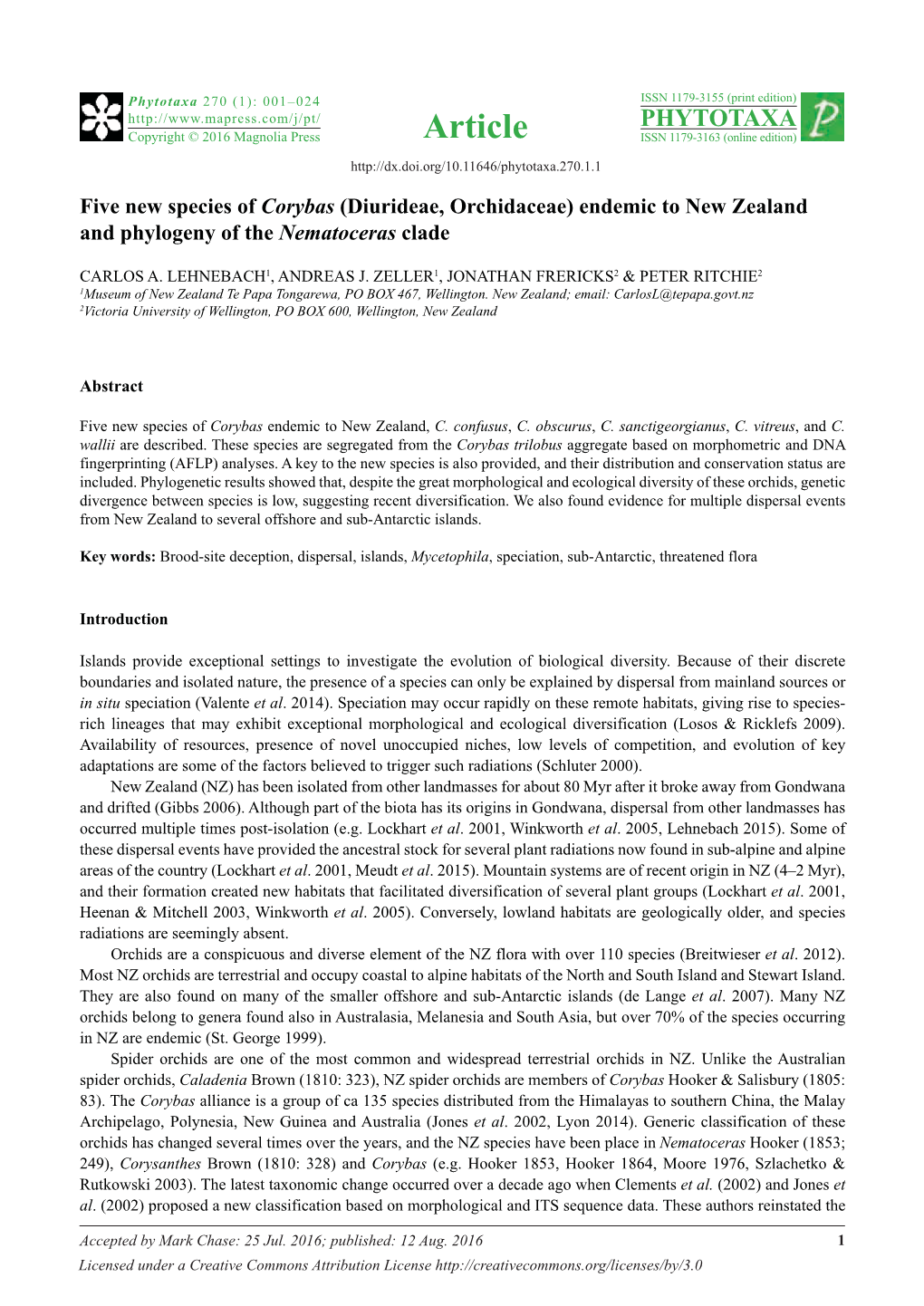 Endemic to New Zealand and Phylogeny of the Nematoceras Clade