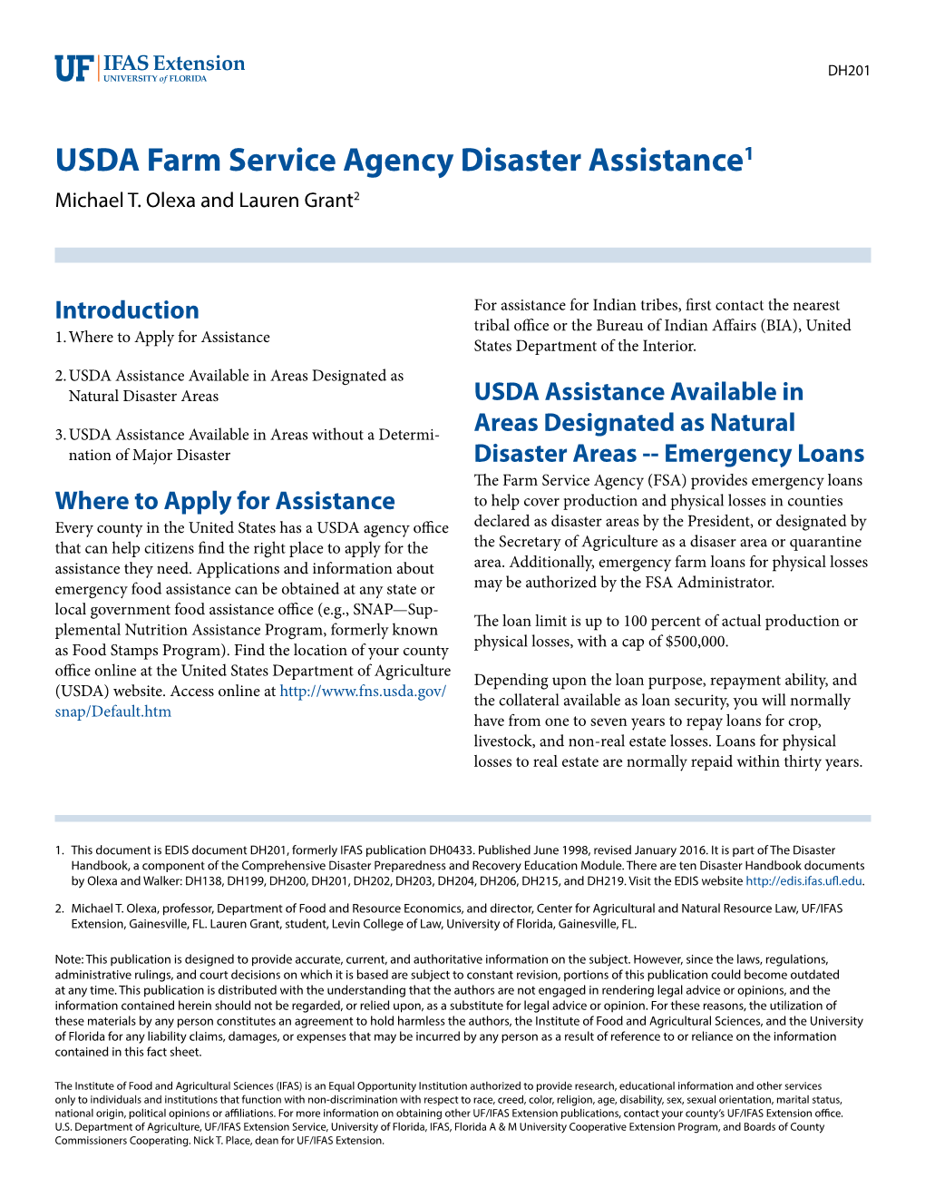 USDA Farm Service Agency Disaster Assistance1 Michael T