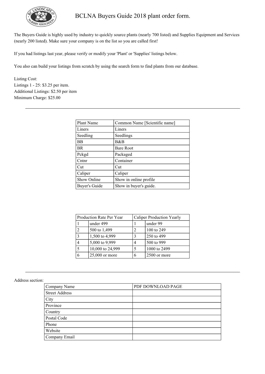 BCLNA Buyers Guide 2018 Plant Order Form