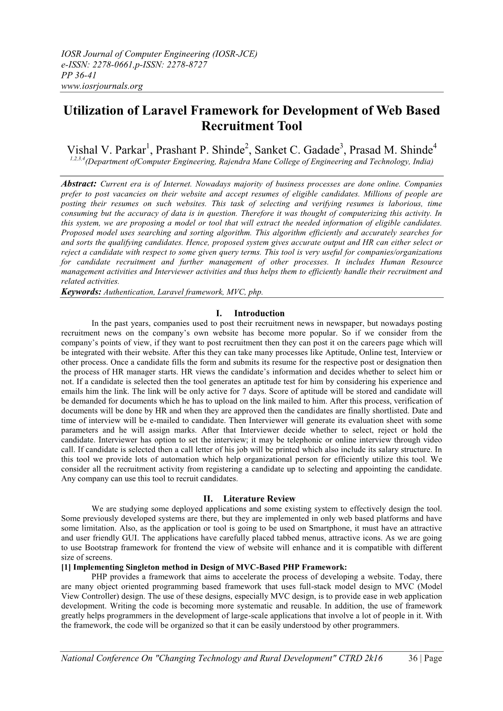 Utilization of Laravel Framework for Development of Web Based Recruitment Tool