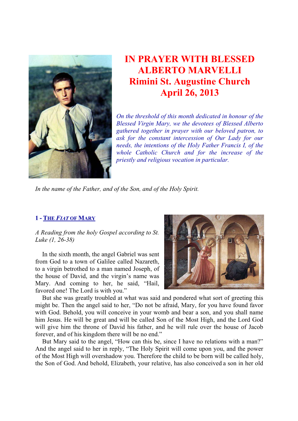 IN PRAYER with BLESSED ALBERTO MARVELLI Rimini St