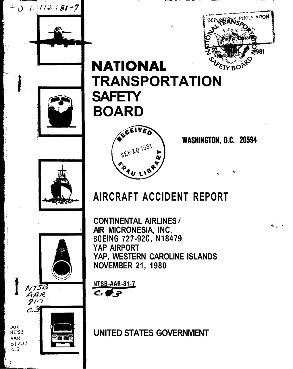 Transportation Safety Board Aircraft Accident Report Continental Airlines