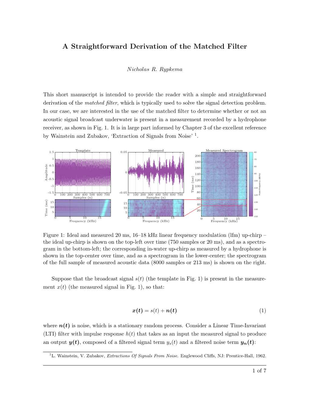 A Straightforward Derivation of the Matched Filter