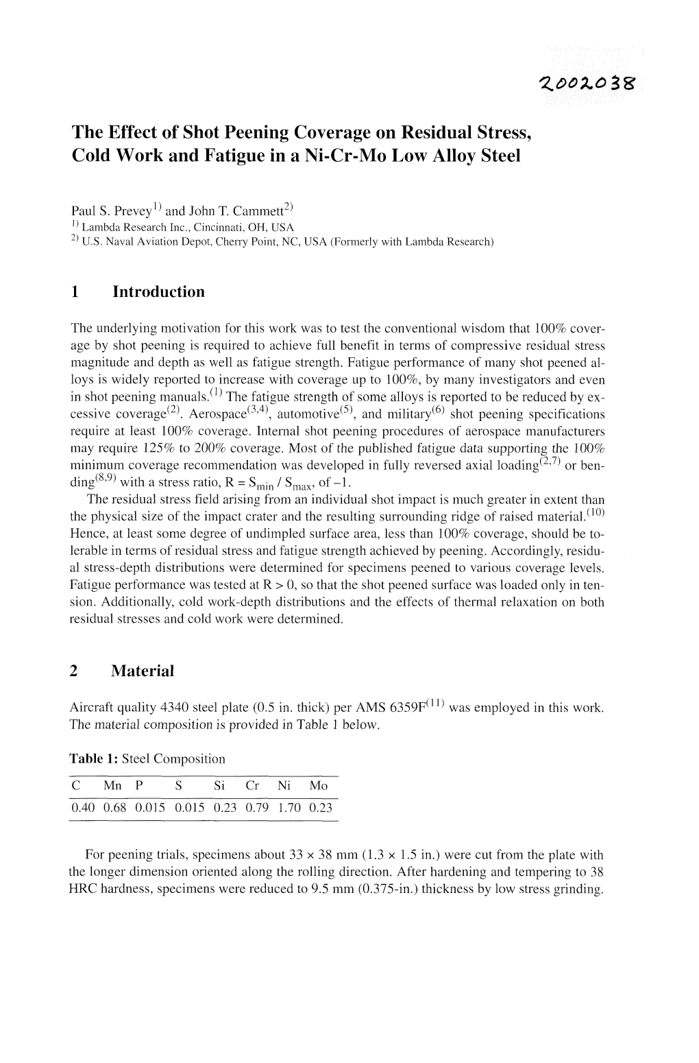 The Effect of Shot Peening Coverage on Residual Stress, Cold Work and Fatigue in a Ni-Cr-Mo Low Alloy Steel