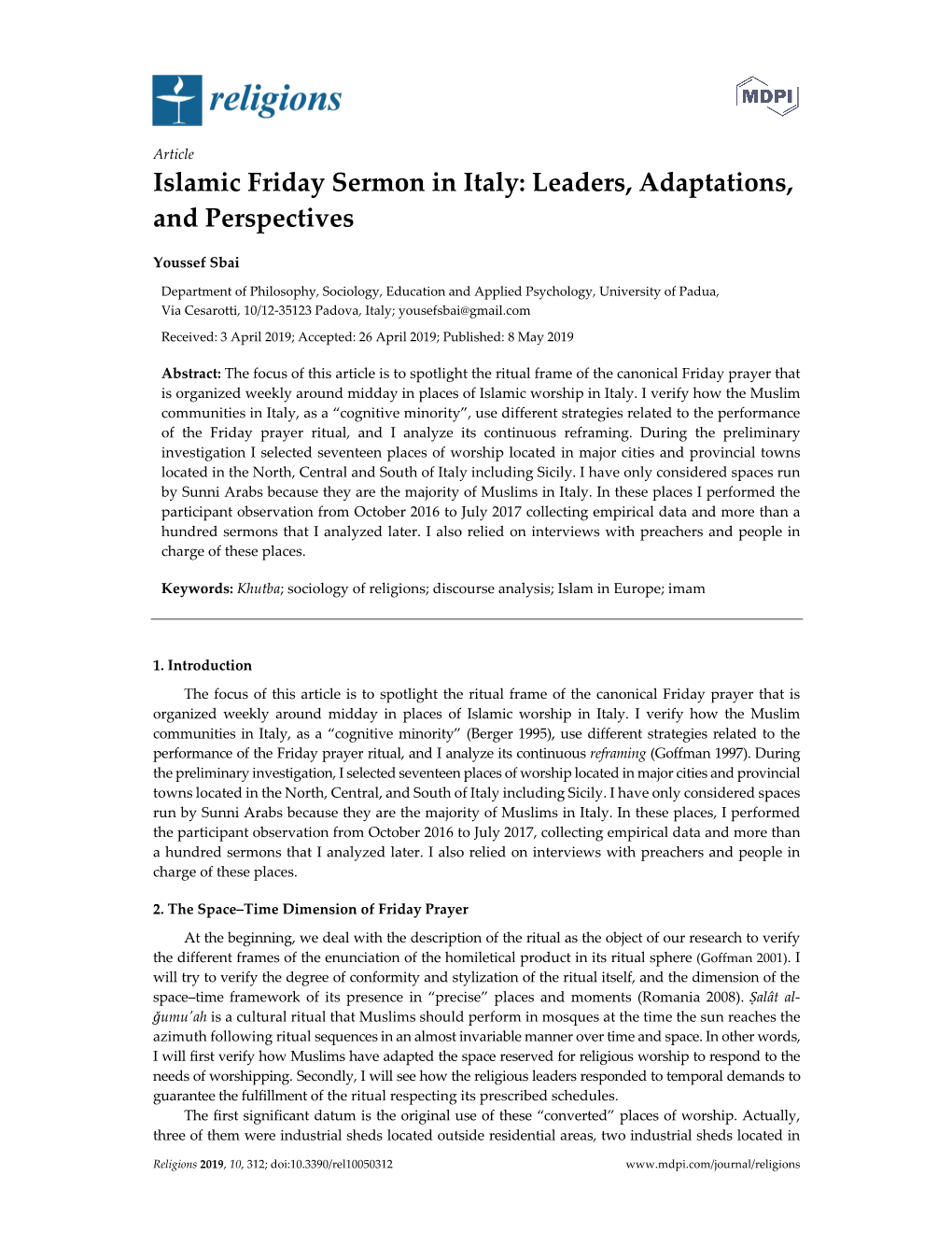 Islamic Friday Sermon in Italy: Leaders, Adaptations, and Perspectives
