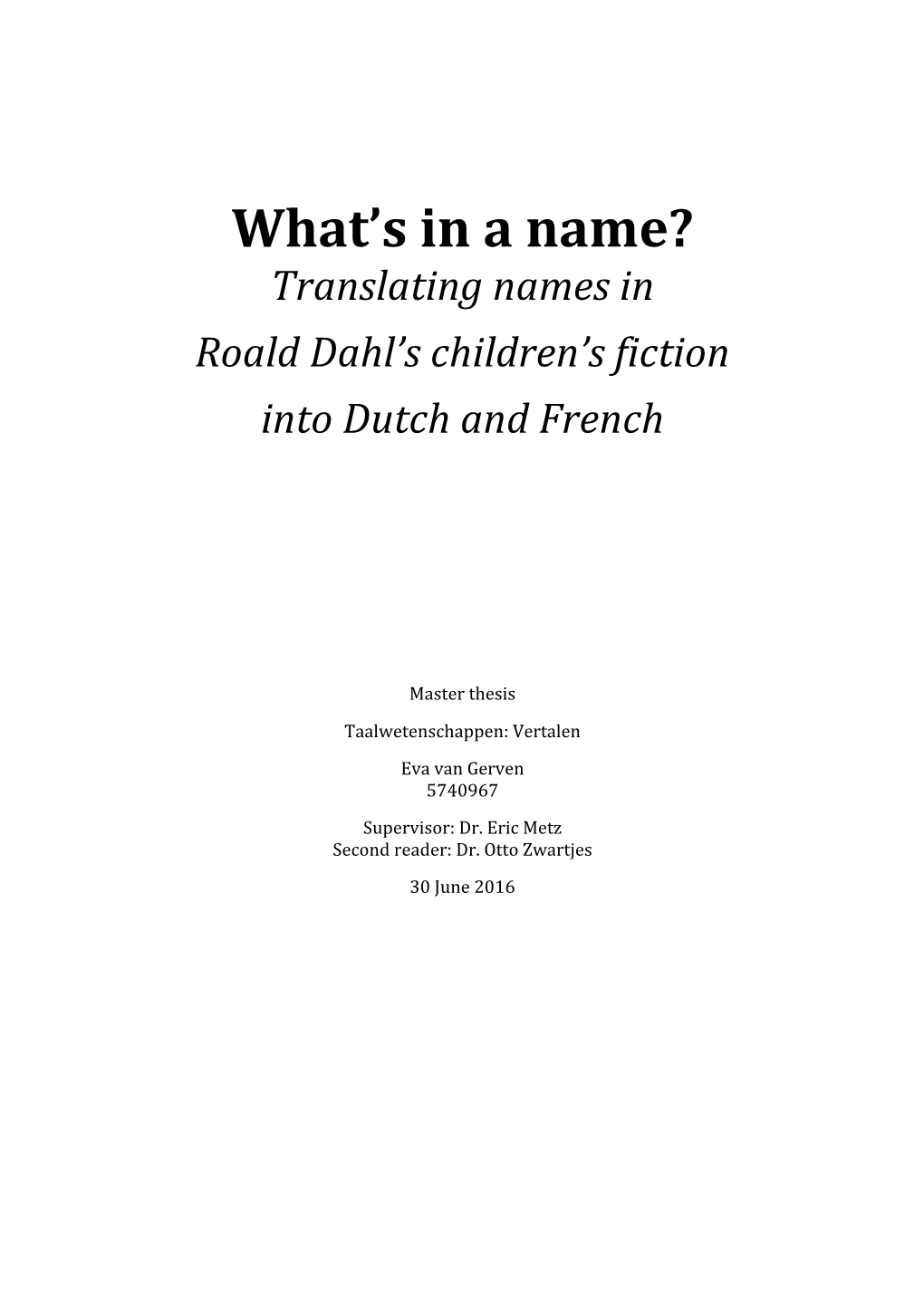 What's in a Name? Translating Names in Roald Dahl's