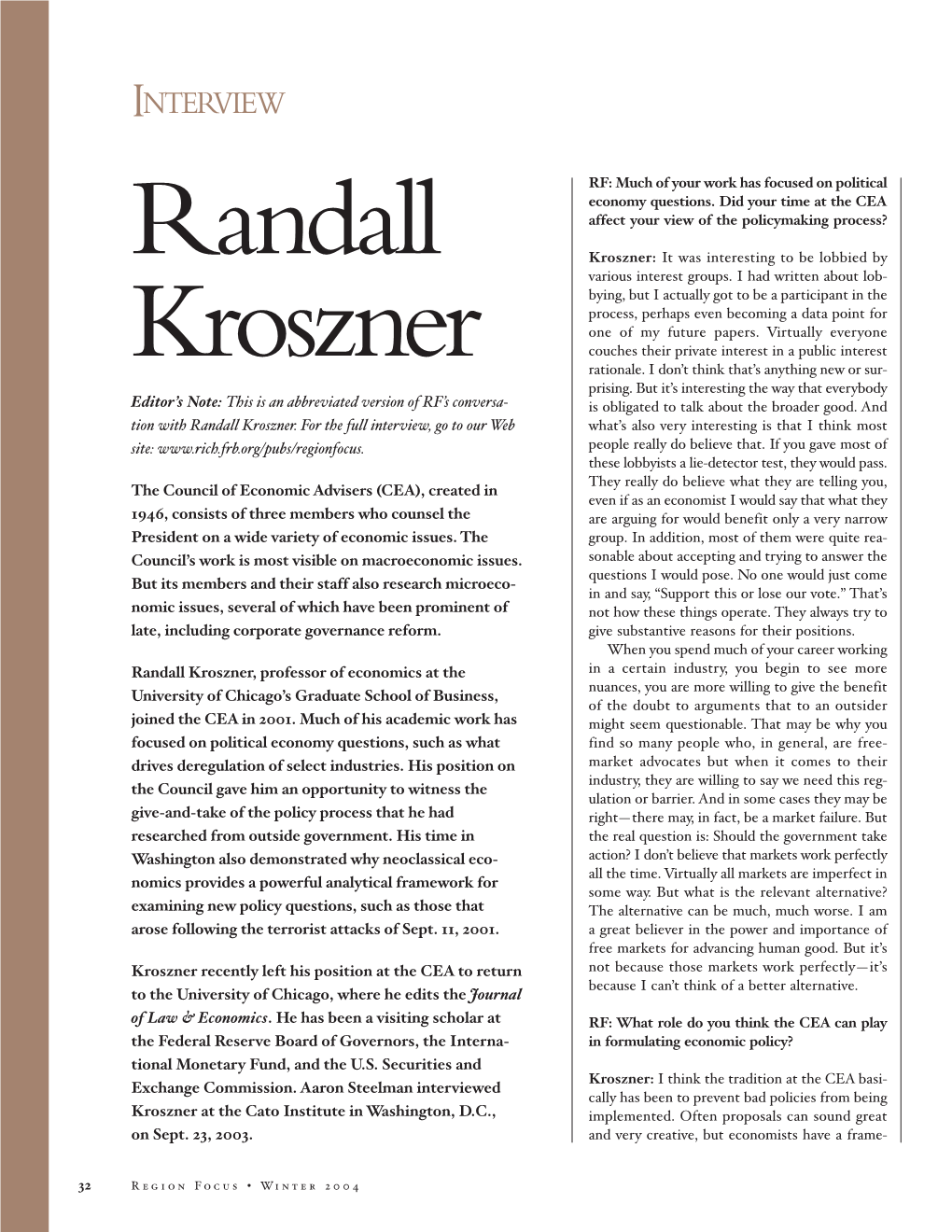 Randall Kroszner Interview