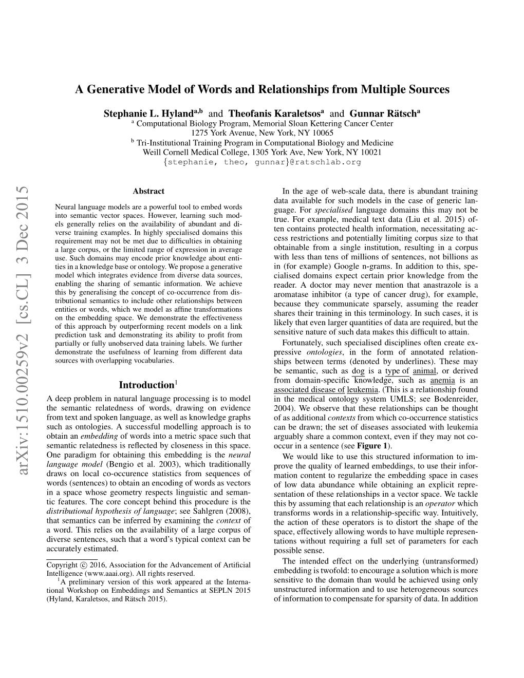 A Generative Model of Words and Relationships from Multiple Sources