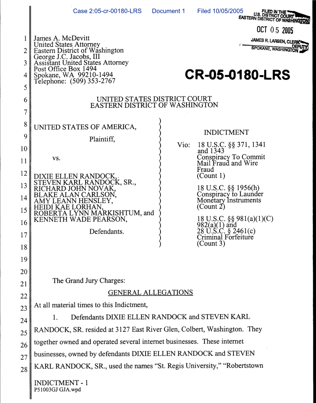 United States of America V Richard John Novak, Indictment, 5Th