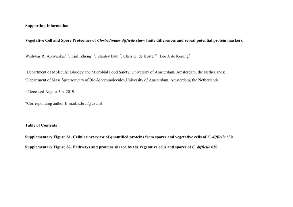 Vegetative Cell and Spore Proteomes of Clostridioides Difficile Show Finite Differences and Reveal Potential Protein Markers