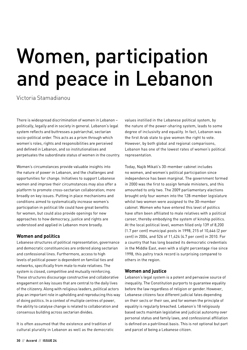 Women, Participation and Peace in Lebanon Victoria Stamadianou