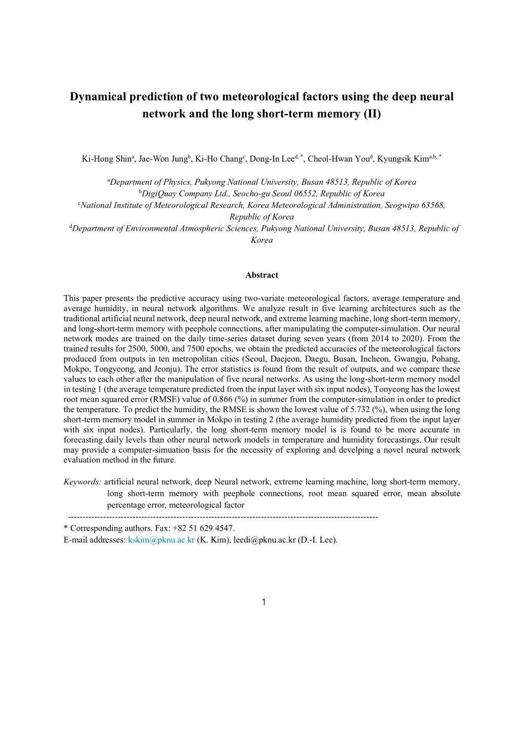 Dynamical Prediction of Two Meteorological Factors Using the Deep Neural Network and the Long Short-Term Memory (Ⅱ)