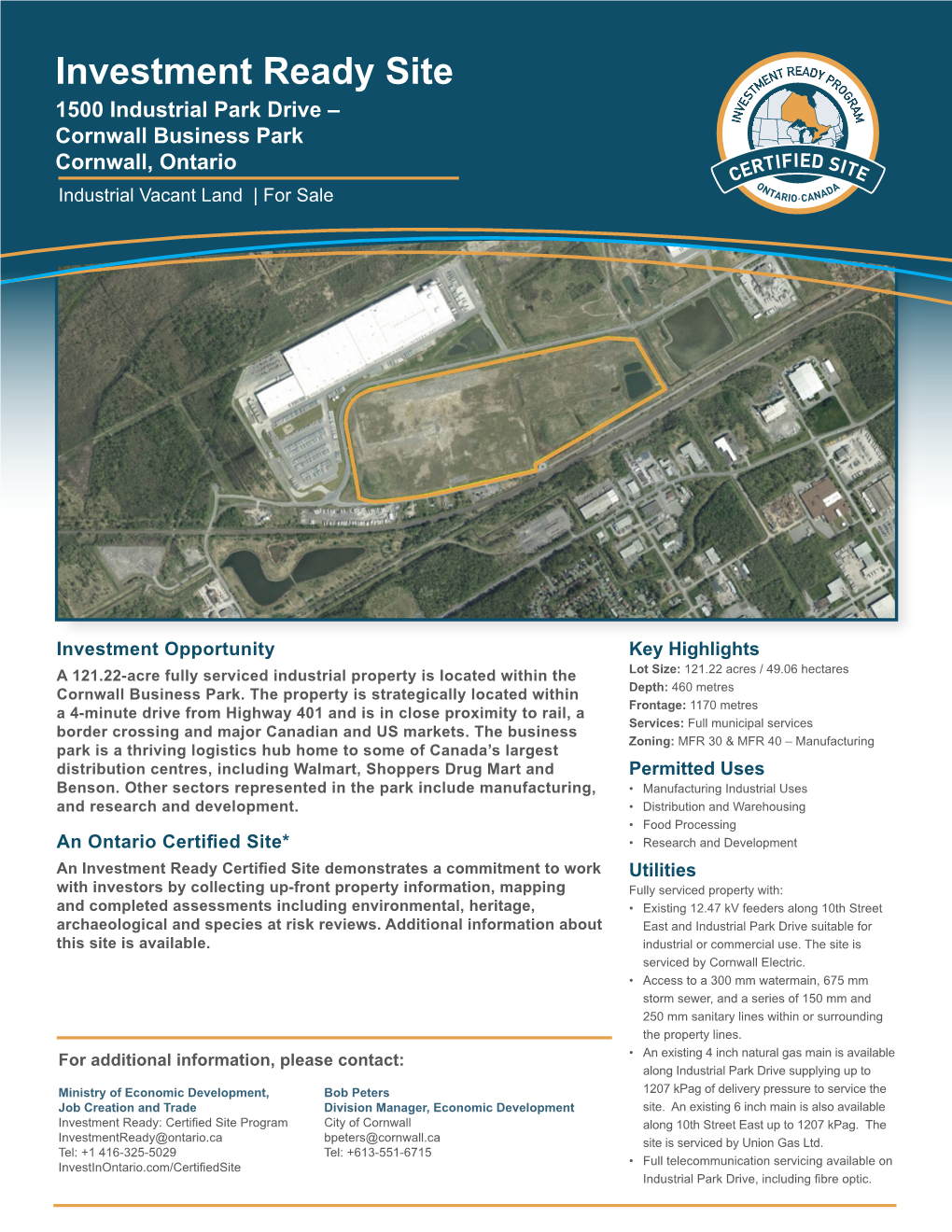 1500 Industrial Park Drive – Cornwall Business Park Cornwall, Ontario Industrial Vacant Land | for Sale