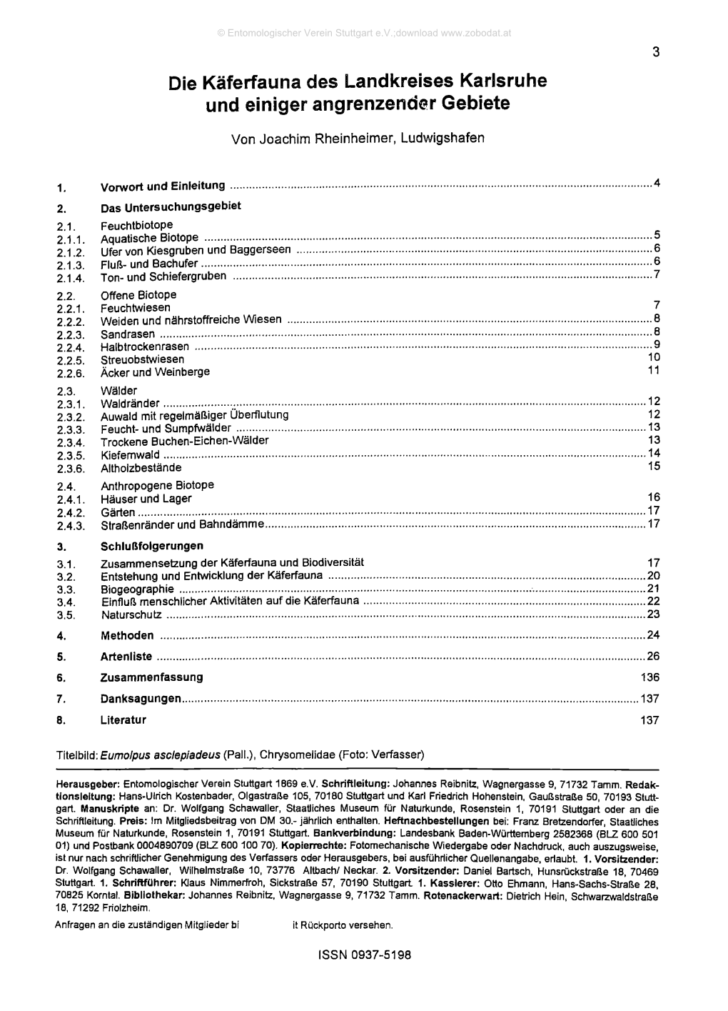 Die Käferfauna Des Landkreises Karlsruhe Und Einiger Angrenzender Gebiete