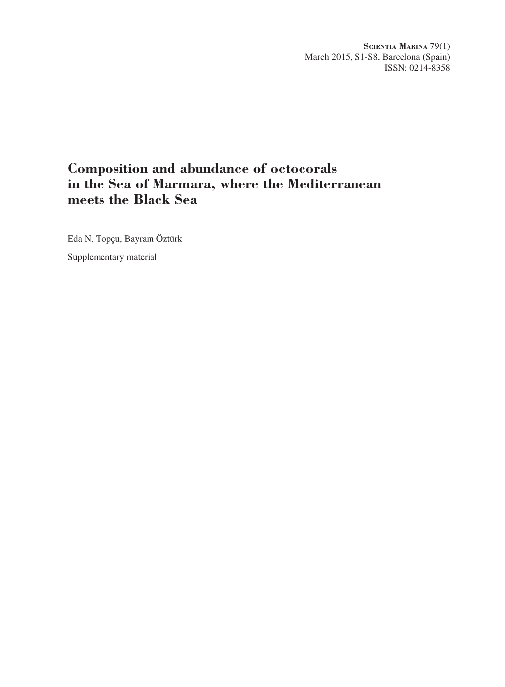 Composition and Abundance of Octocorals in the Sea of Marmara, Where the Mediterranean Meets the Black Sea