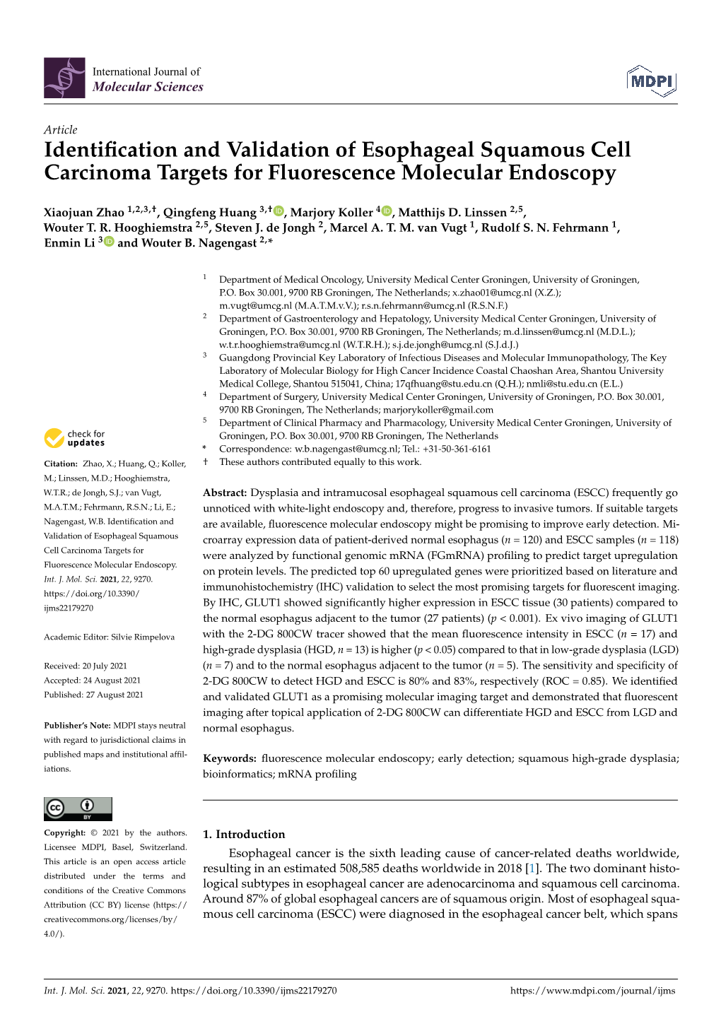 Identification and Validation of Esophageal Squamous Cell