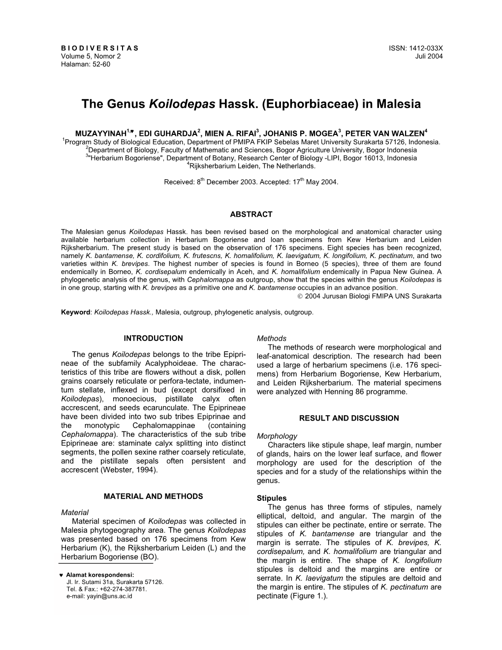 The Genus Koilodepas Hassk. (Euphorbiaceae) in Malesia