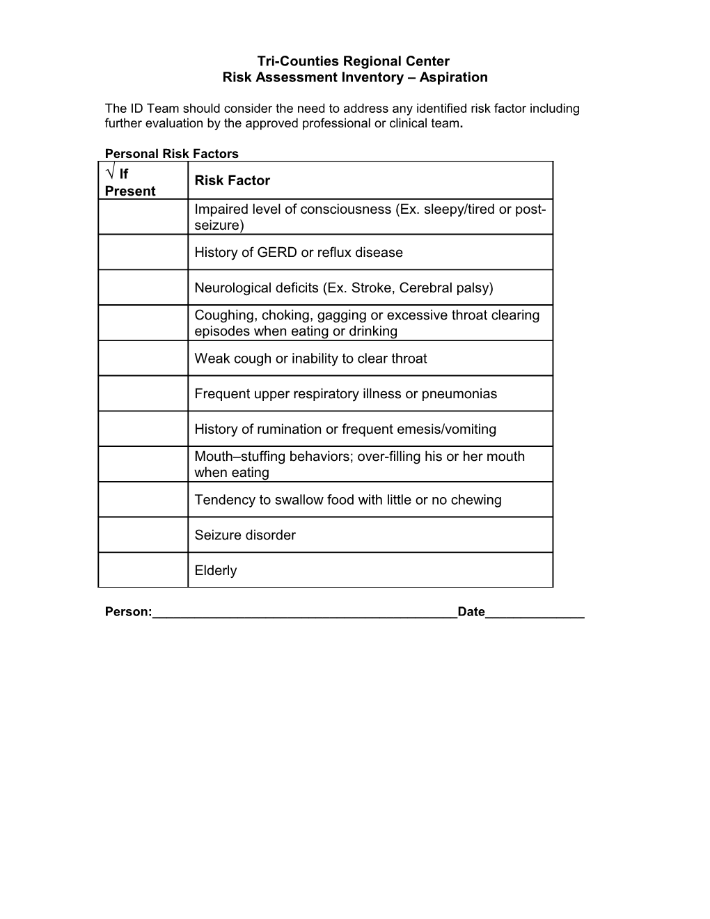 Risk Assessment Inventory Aspiration