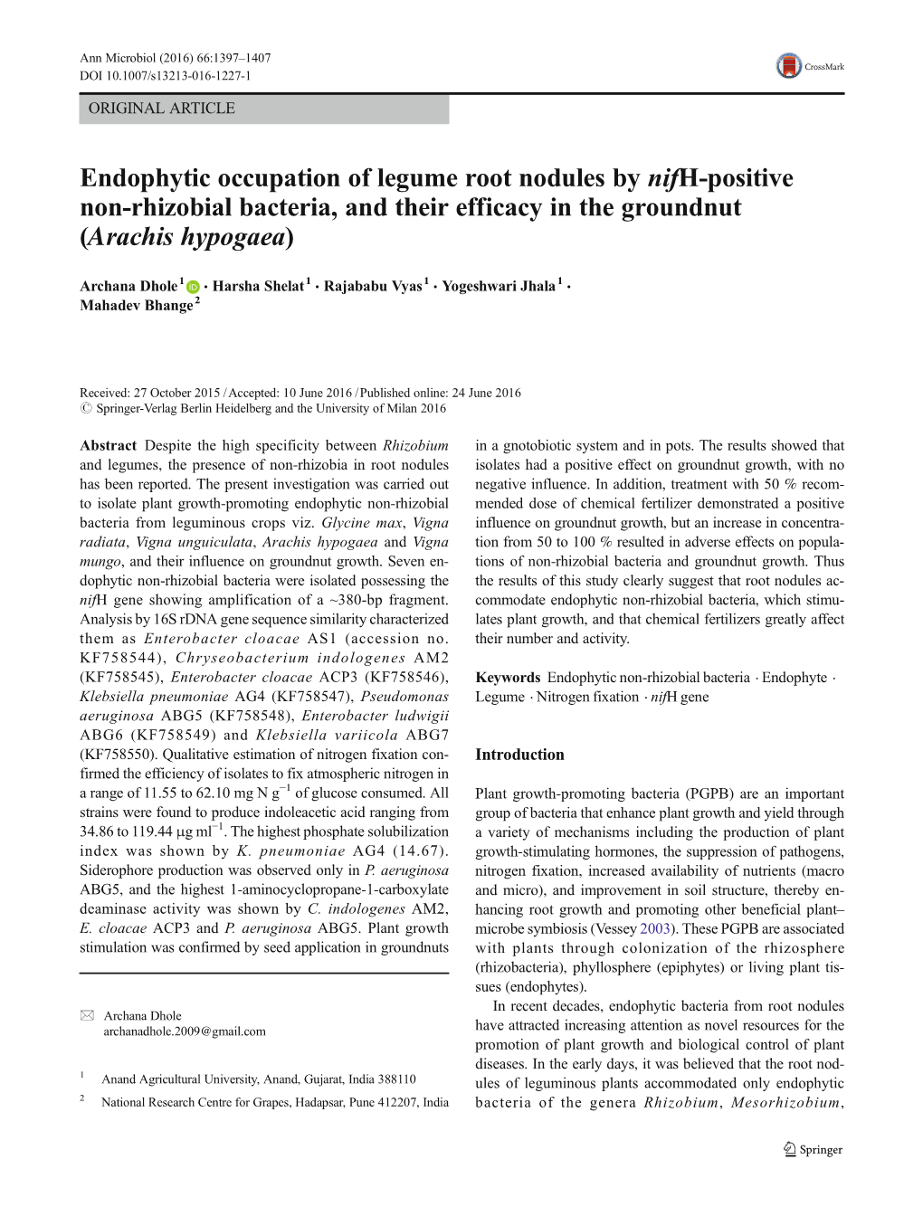 Endophytic Occupation of Legume Root Nodules by Nifh-Positive Non-Rhizobial Bacteria, and Their Efficacy in the Groundnut (Arachis Hypogaea)