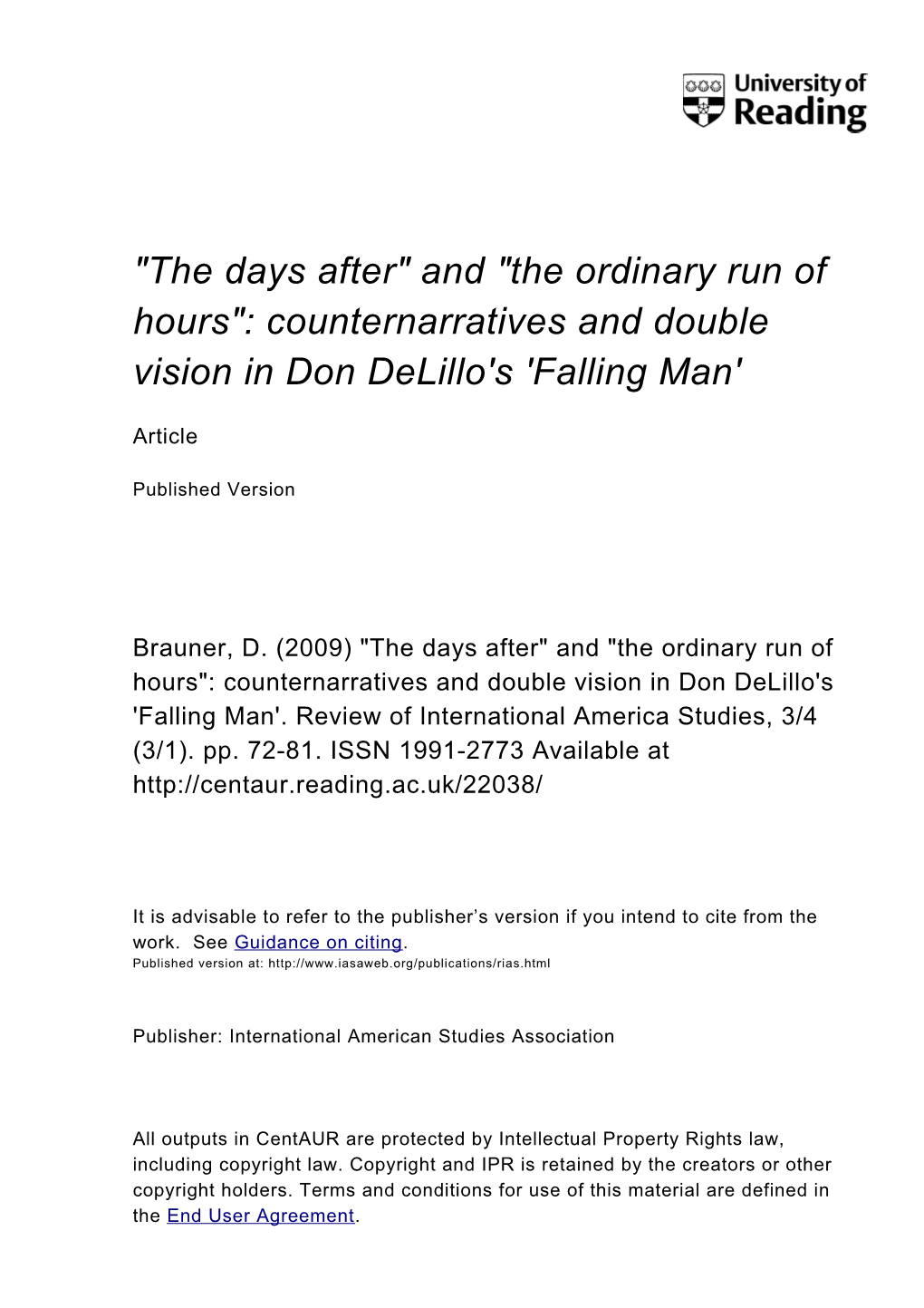 Counternarratives and Double Vision in Don Delillo's 'Falling Man'