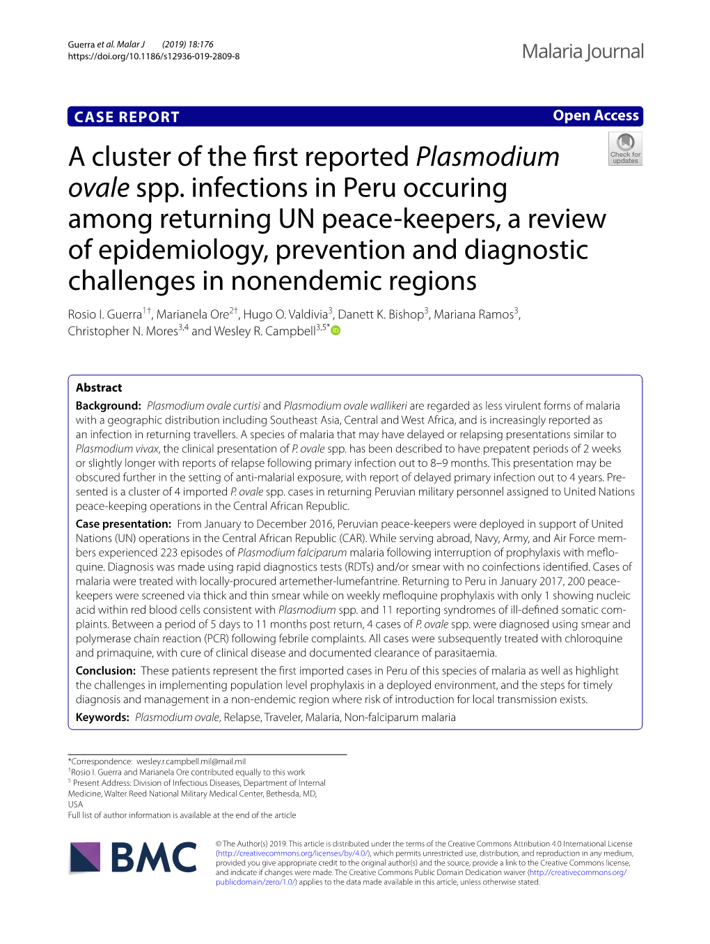 A Cluster of the First Reported Plasmodium Ovale Spp. Infections In