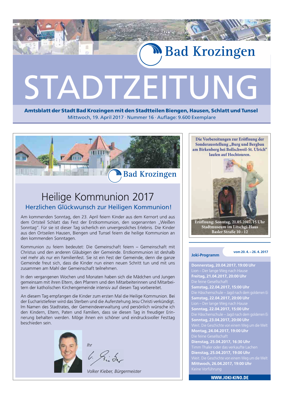 Amtsblatt Der Stadt Bad Krozingen Mit Den Stadtteilen Biengen, Hausen, Schlatt Und Tunsel Mittwoch, 19