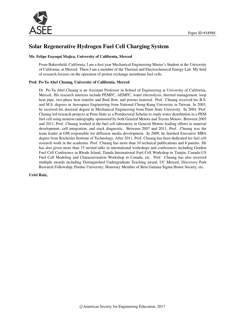 Solar Regenerative Hydrogen Fuel Cell Charging System