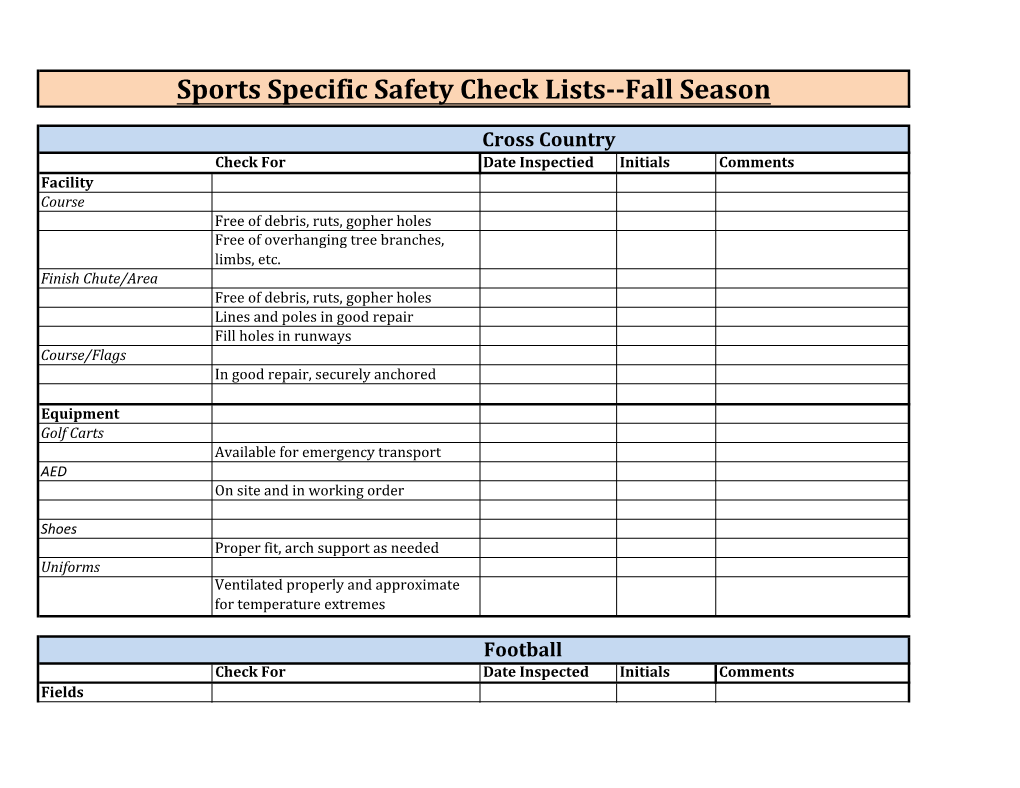 Fall Sports Safety Checklist
